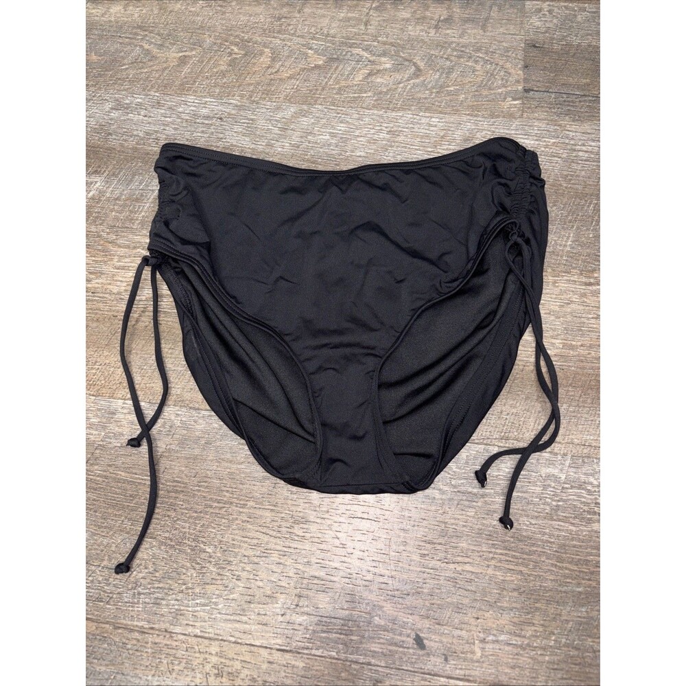 Beach House Women Bikini Black Bottoms 10 Drawstring Adjust High Rise Stretch